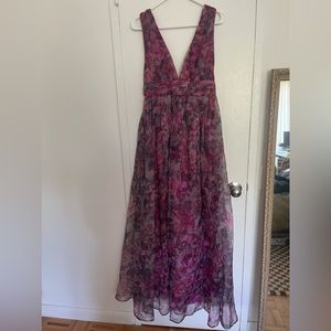 Lulus Garden Romance Magenta Floral Print Organza Maxi Dress